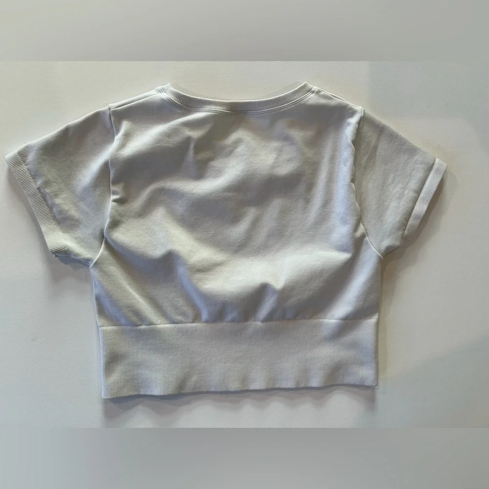 Aerie Offline Classic White Crop Top Medium Nylon Blend Workout Gym Shirt - Picture 2 of 11